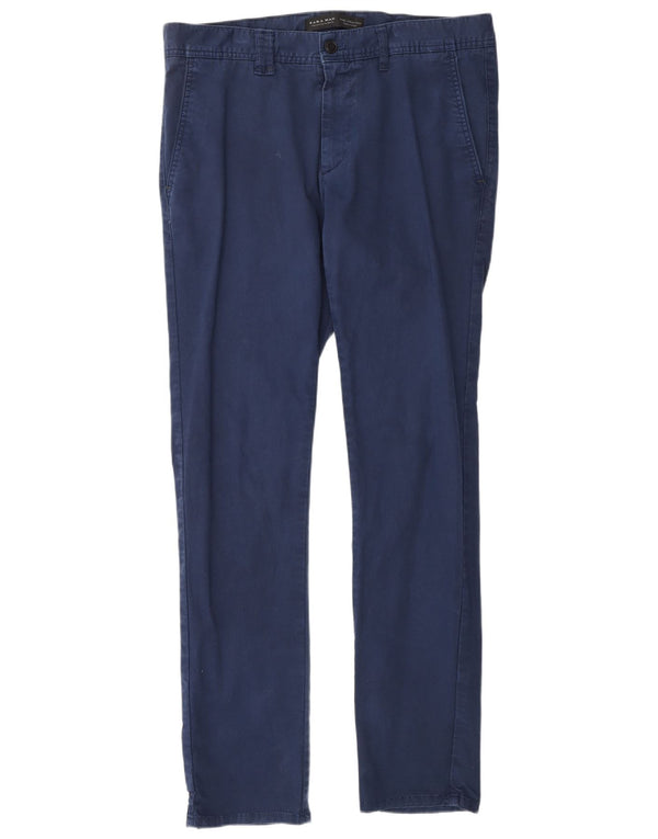 ZARA Mens Slim Chino Trousers EU 44 Large W36 L33 Navy Blue Cotton
