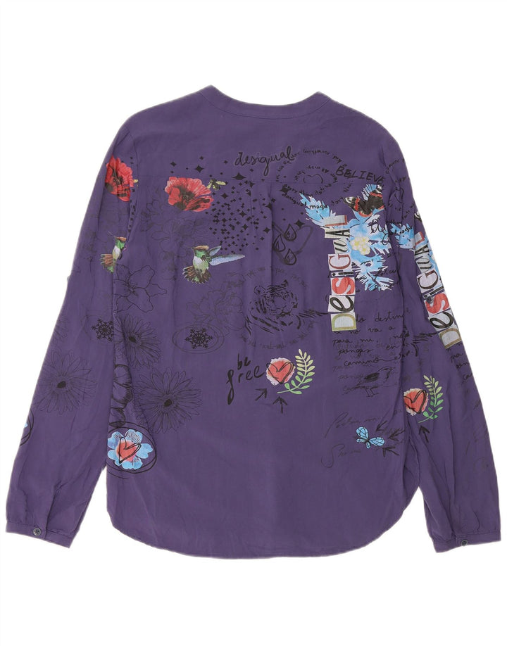Desigual Γυναικείο πουλόβερ πουκάμισο UK 14 Medium Navy Blue Floral Viscose