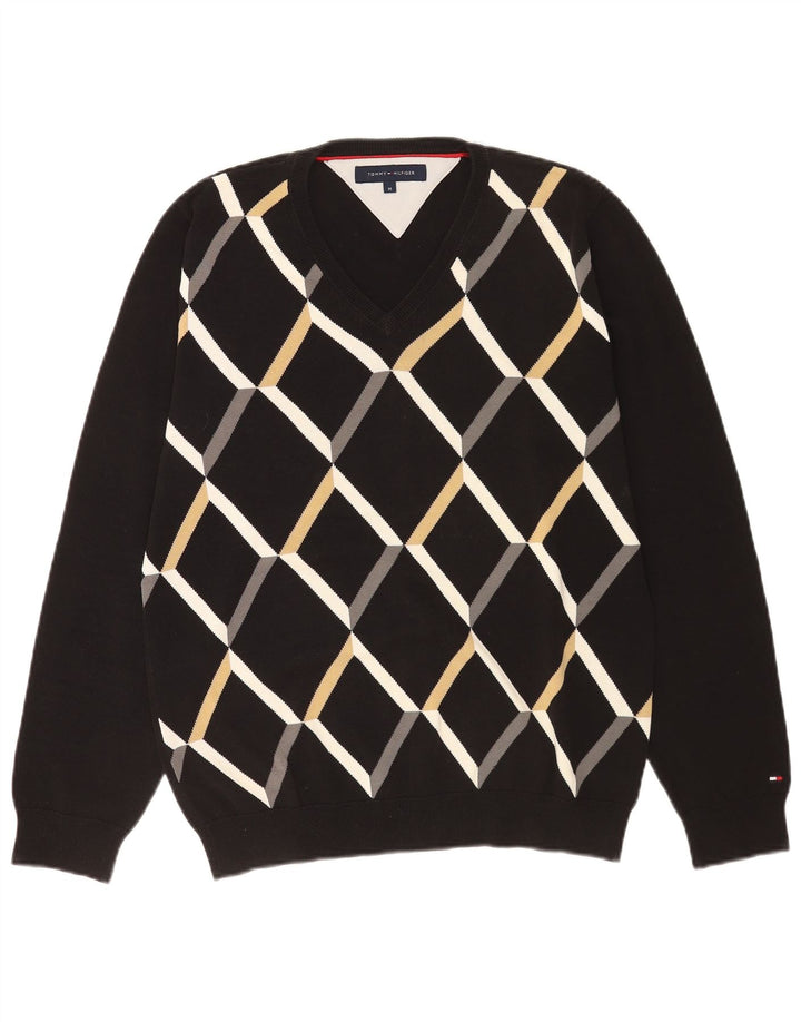 Ανδρικό πουλόβερ Tommy Hilfiger με V λαιμόκοψη, μεσαίο μαύρο Argyle/Diamond