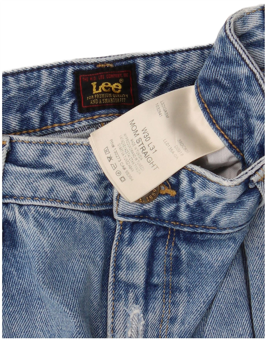 Lee Mens Mom Straight Jeans W30 L31 Blue Cotton