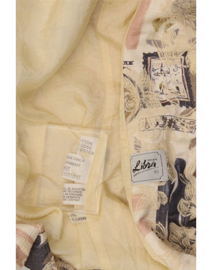 LIBRA Womens 1 Button Blazer Jacket UK 10 Small  Beige Floral Viscose Vintage Libra and Second-Hand Libra from Messina Hembry 