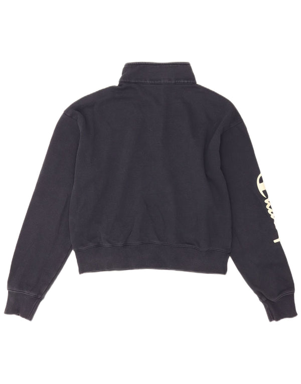 Champion Womens Crop Graphic Sweatshirt Jumper UK 14 Medium Navy Blue