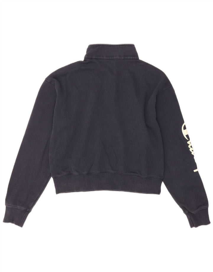 Champion Womens Crop Graphic Φούτερ Jumper UK 14 Medium Navy Blue