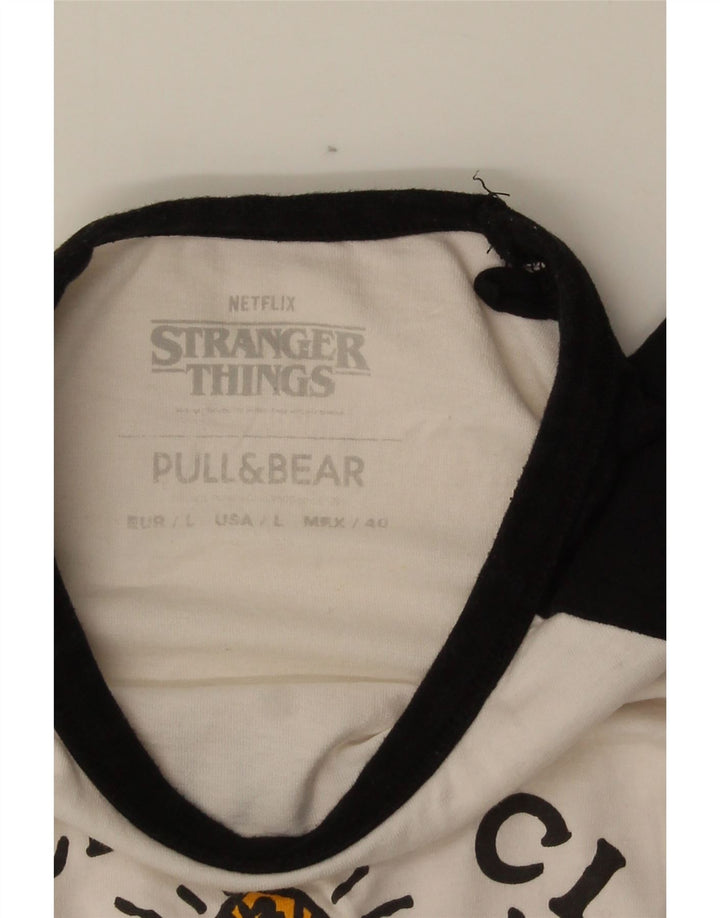 Ανδρικό γραφικό T-Shirt Pull & Bear Top Large White Colourblock Βαμβακερό