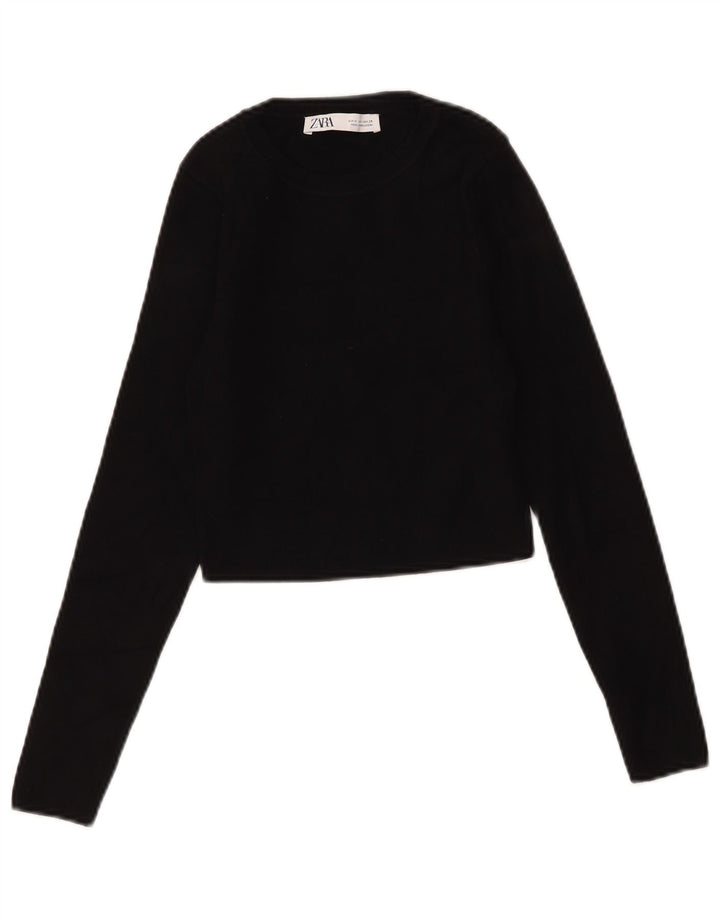 Zara Γυναικείο Crop Top Μακρυμάνικο UK 12 Medium Black