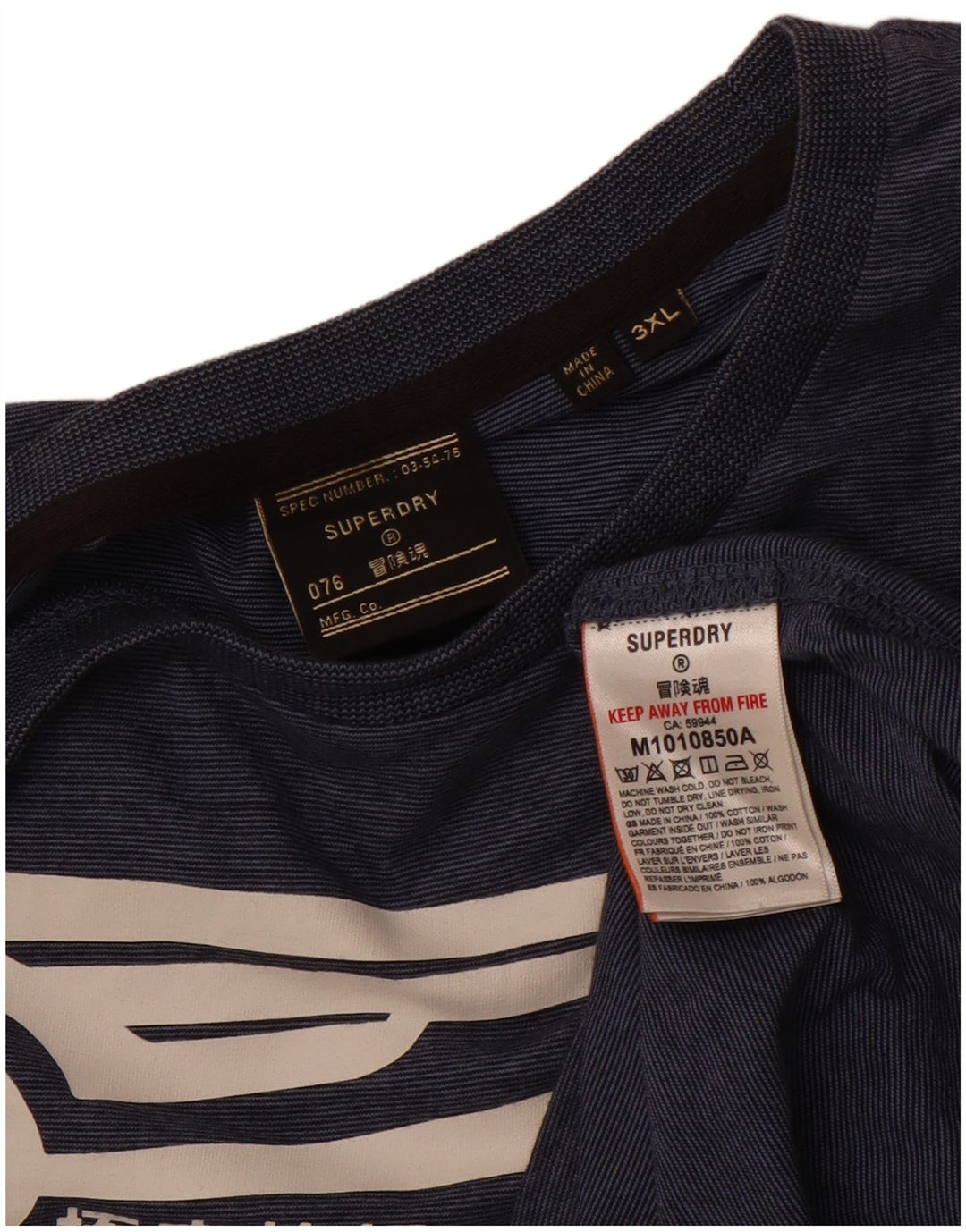 Ανδρικό γραφικό T-Shirt Superdry Top 3XL Navy Blue Pinstripe Βαμβακερό