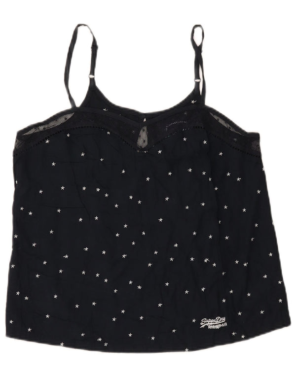 Superdry Womens Abstract Pattern Crop Cami Top UK 12 Medium Navy Blue