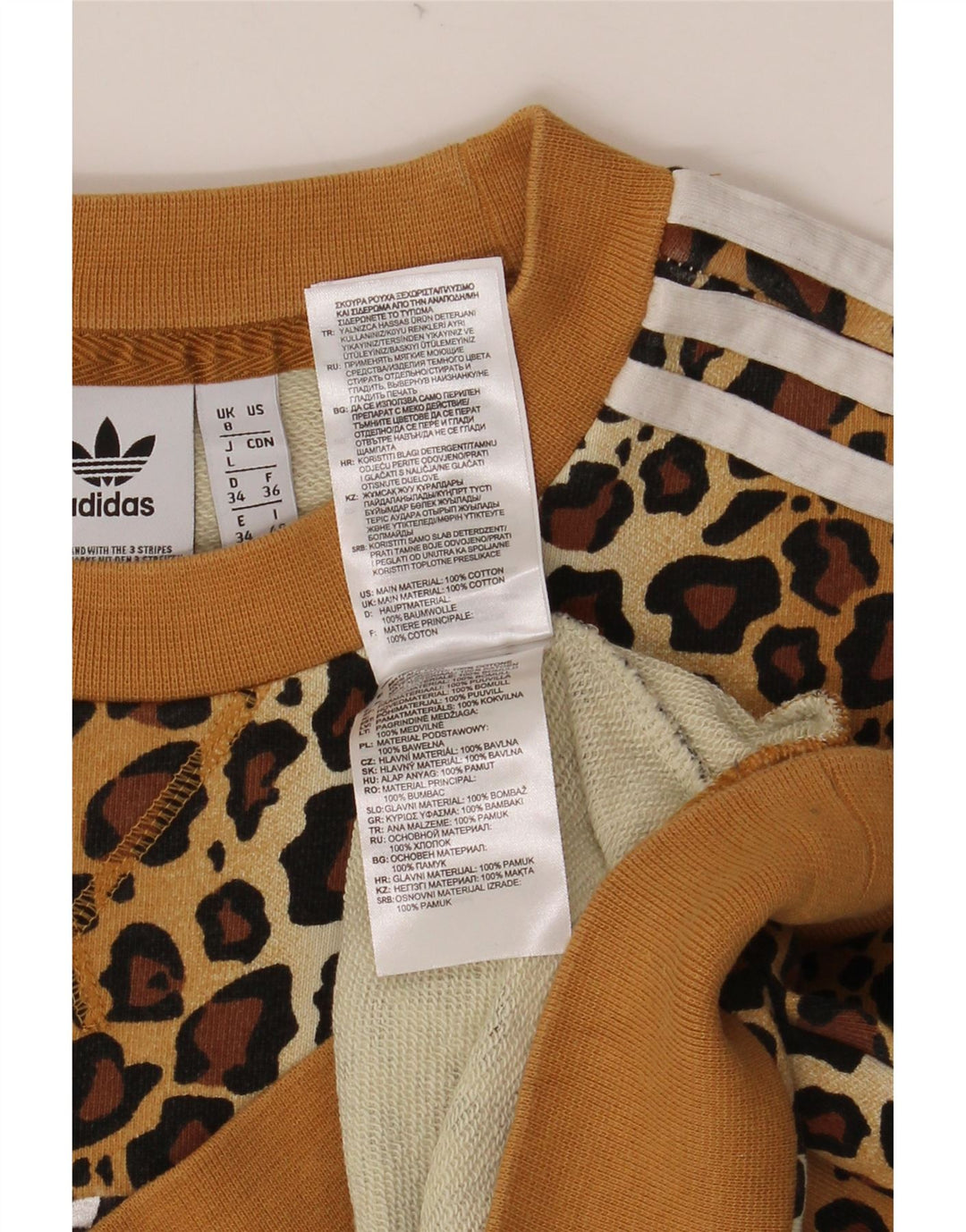 ADIDAS Γυναικείο φούτερ μεγάλου μεγέθους πουλόβερ UK 8 Small Beige print Animal