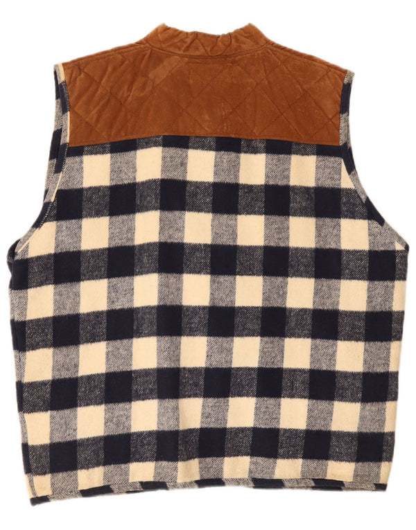 Vintage Ανδρικό Duffle Gilet UK 40 Large Navy Blue Check Cotton