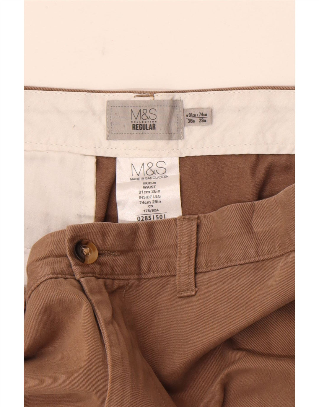 Marks & Spencer Ανδρικό παντελόνι Chino με κανονική εφαρμογή W36 L29 Καφέ βαμβακερό