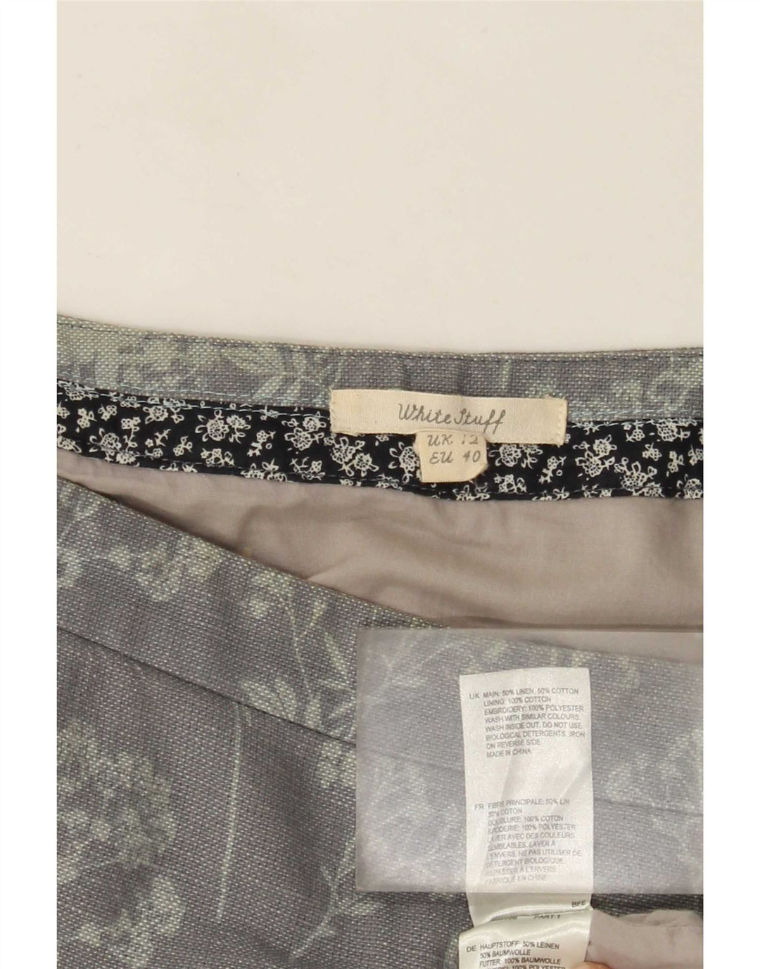 White Stuff Γυναικεία Midi Φούστα UK 12 Medium W32 Γκρι Floral Λινό