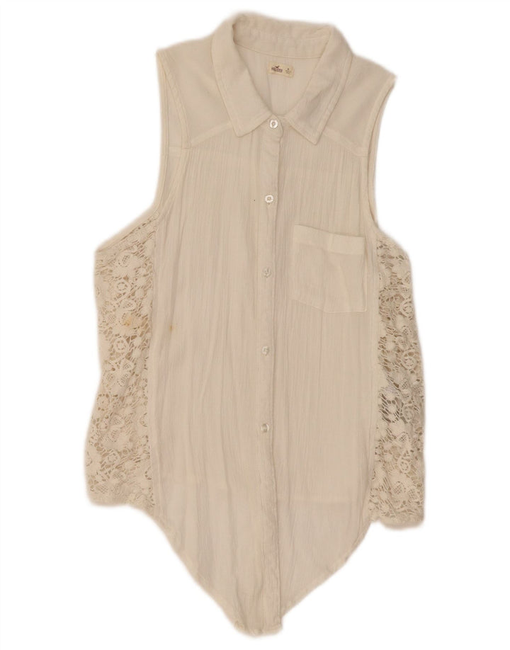 Hollister Γυναικείο Αμάνικο Πουκάμισο Μπλούζα UK 14 Βαμβακερό μεσαίο μπεζ