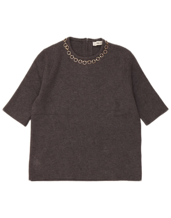 Zara Γυναικεία Crop Μπλούζα Τοπ UK 10 Small Grey Viscose