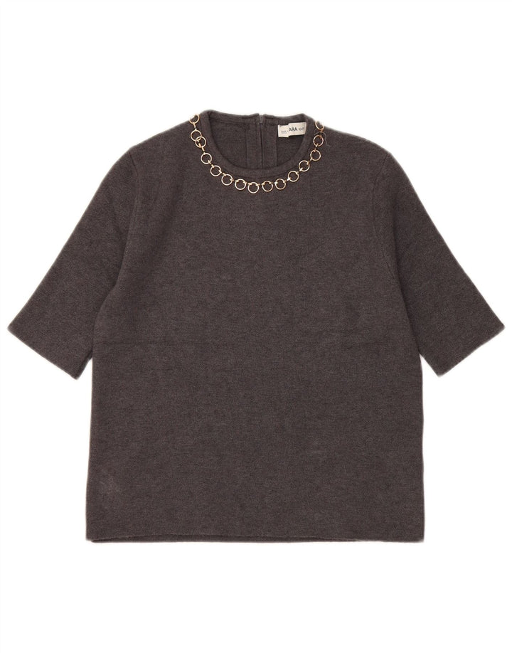 Zara Γυναικεία Crop Μπλούζα Τοπ UK 10 Small Grey Viscose