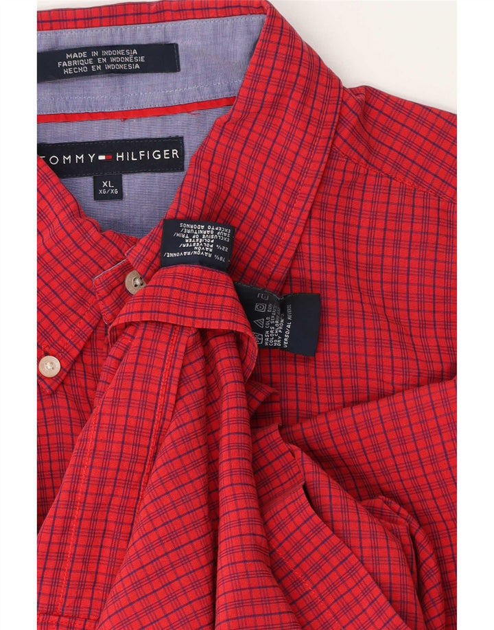 Ανδρικό κοντομάνικο πουκάμισο Tommy Hilfiger XL Red Gingham Rayon