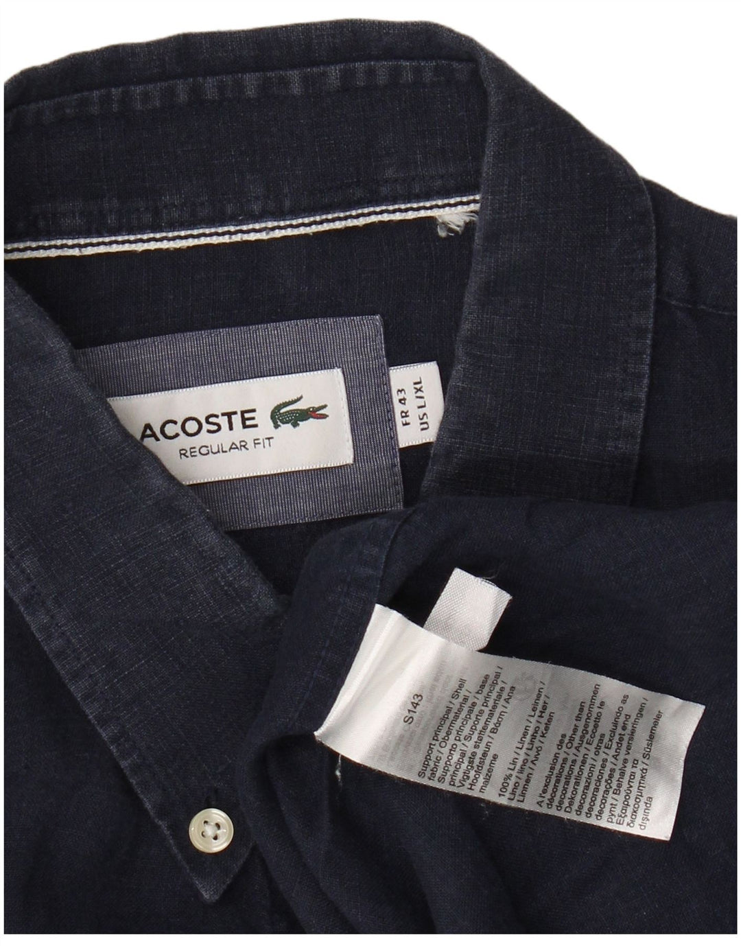Ανδρικό πουκάμισο LACOSTE Regular Fit Size 43 Large Navy Blue λινό