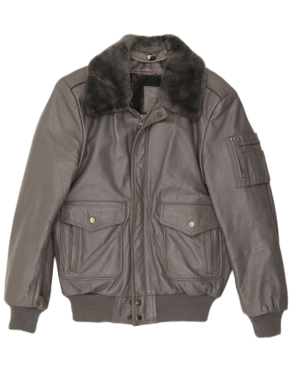 Vintage Ανδρικό Bomber Δερμάτινο Μπουφάν EU 52 XL Γκρι Δερμάτινο