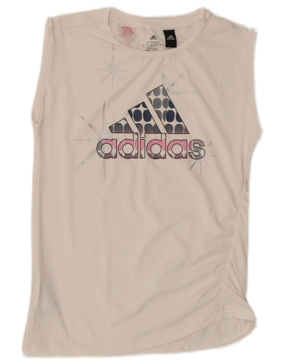 Adidas Girls Graphic Vest Top 13-14 Years Off White Polyester