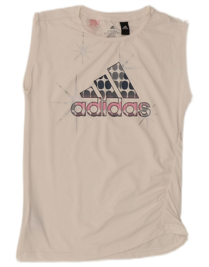 Adidas Girls Graphic Vest Top 13-14 Years Off White Polyester