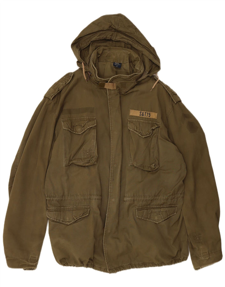 Ανδρικό Military Jacket VINTAGE με κουκούλα UK 44 2XL Χακί βαμβακερό