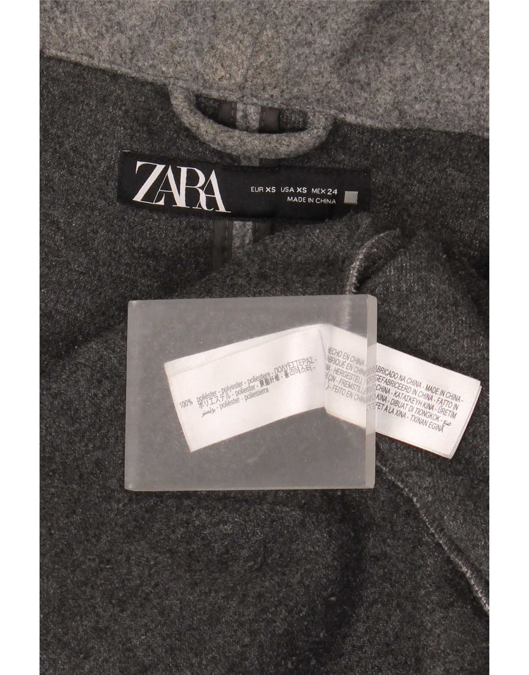Zara Γυναικείο Πανωφόρι με Κουκούλα UK 6 XS Γκρι Πολυεστέρας