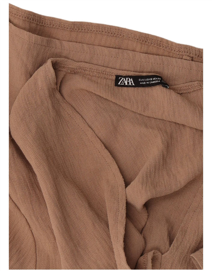 Zara Γυναικεία μπλούζα με 1/2 μανίκια τοπ UK 10 Small Brown