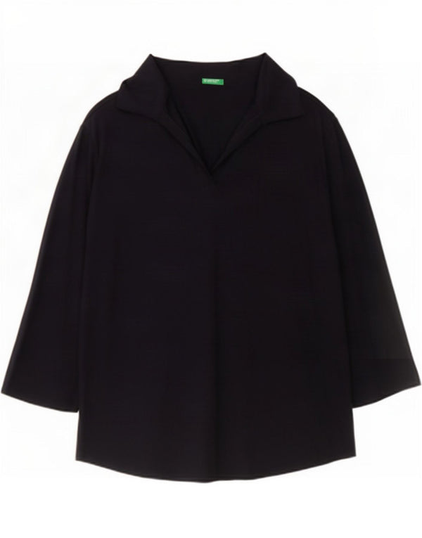 Benetton γυναικείο μπλουζάκι πόλο 3/4 UK 16 μεγάλο Navy Blue Viscose