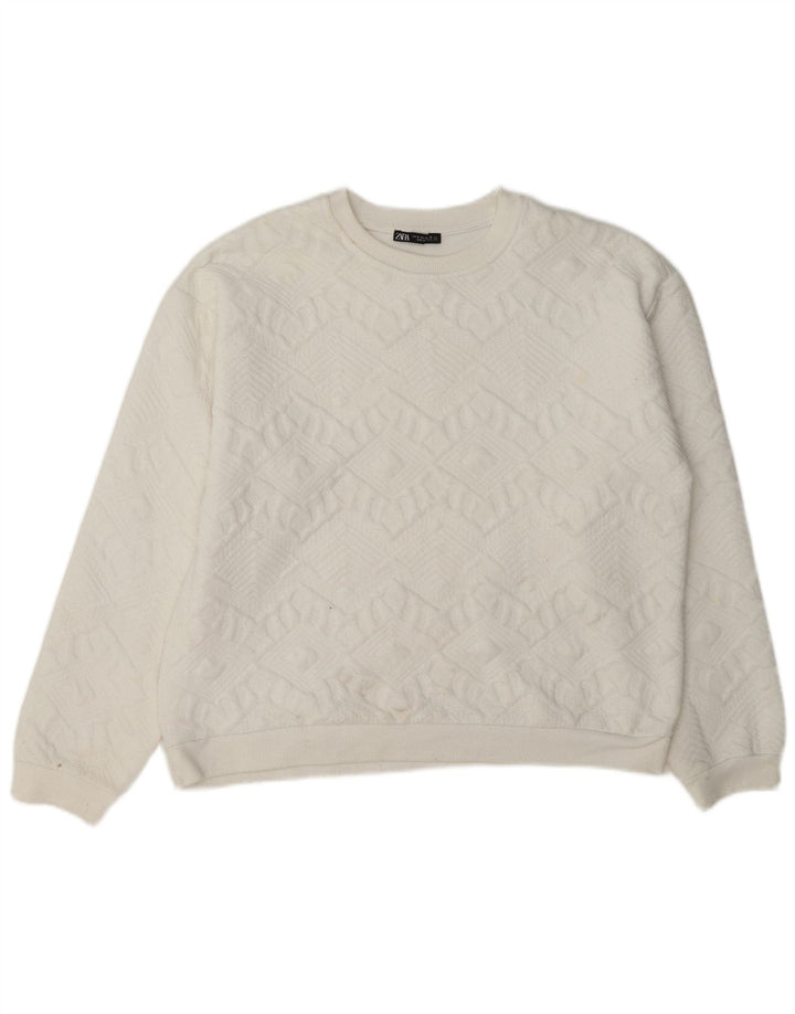 Zara Γυναικεία φούτερ Relaxed Fit Jumper UK 12 Medium White Geometric