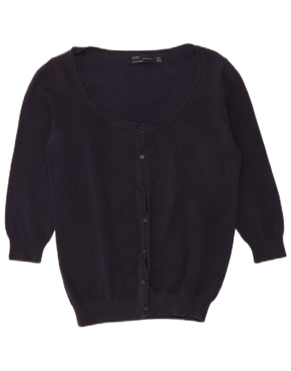 Zara Γυναικείο πουλόβερ Ζακέτα με μανίκια 3/4 UK 14 Μεγάλο μπλε βαμβακερό