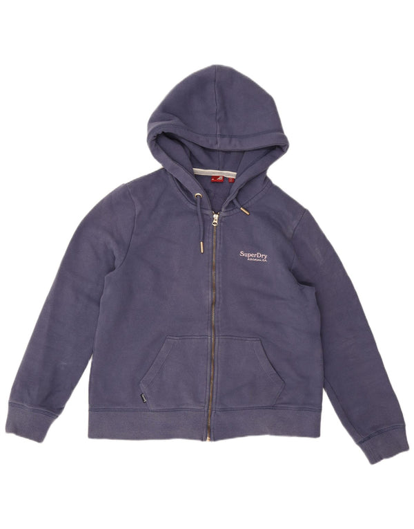 Superdry γυναικείο πουλόβερ με κουκούλα με φερμουάρ UK 14 μεγάλο μπλε βαμβακερό