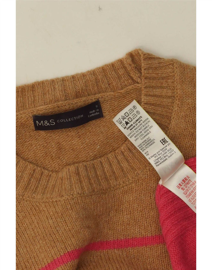 Marks & Spencer Γυναικείο πουλόβερ με λαιμόκοψη UK 8 Small Beige ριγέ