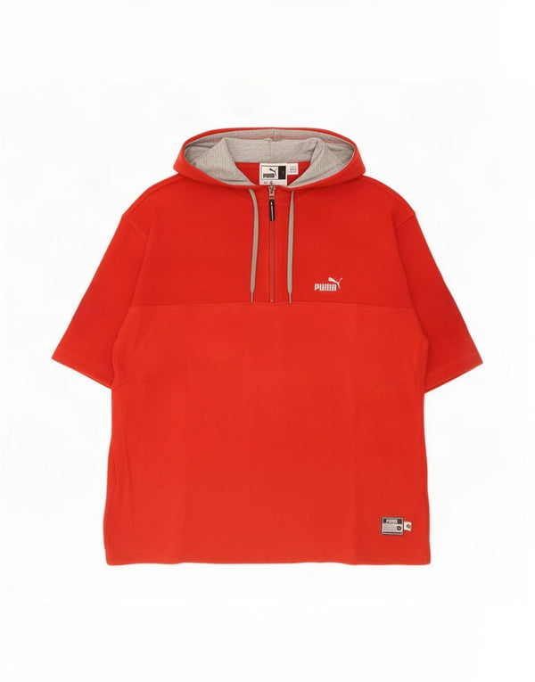 Ανδρικό T-Shirt με κουκούλα Puma με φερμουάρ, μεγάλο κόκκινο βαμβακερό