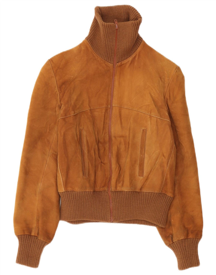 Vintage Γυναικείο Suede Bomber Jacket UK 10 Small Brown