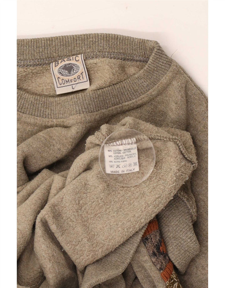Vintage Ανδρικό Γραφικό Φούτερ Jumper Μεγάλο Γκρι Γεωμετρικό Βαμβακερό