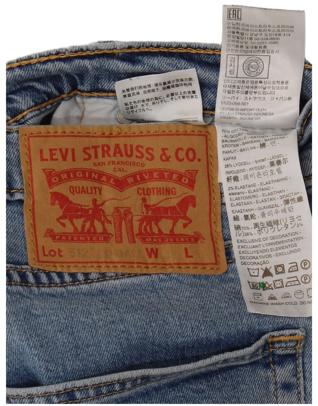 LEVI'S Mens 512 Tapered Slim Jeans W32 L27 Blue Cotton
