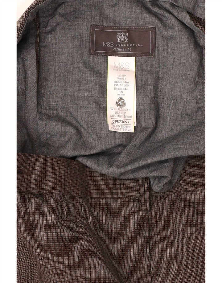 Marks & Spencer Ανδρικό παντελόνι με κανονική εφαρμογή W34 L33 Καφέ Check