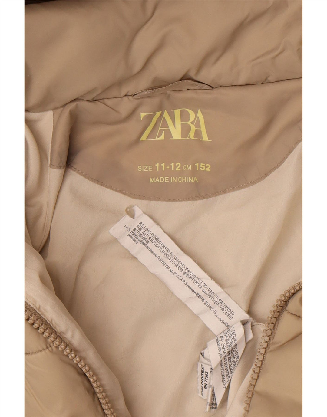Zara Girls Hooded Jacket 11-12 Years Beige Polyester