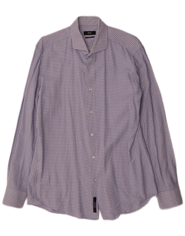 Ανδρικό πουκάμισο Hugo Boss Slim Fit UK 41 16 μεγάλο μπλε γεωμετρικό βαμβακερό