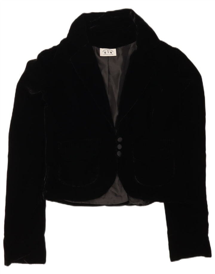 VINTAGE Γυναικείο βελούδινο σακάκι με 3 κουμπιά UK 12 Medium Black