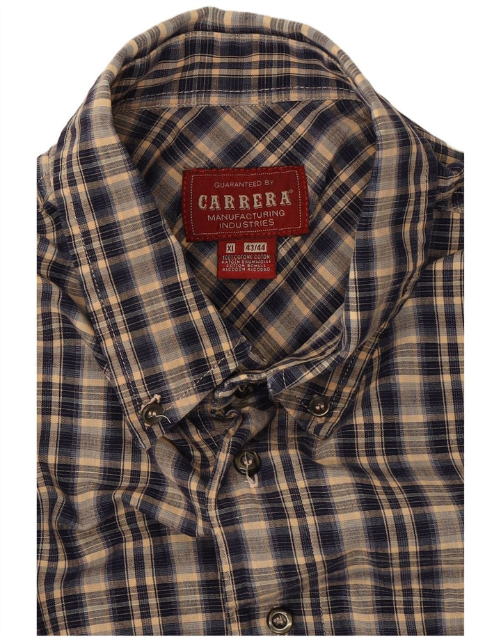 CARRERA Mens Shirt Size 43/44 XL Navy Blue Check Cotton