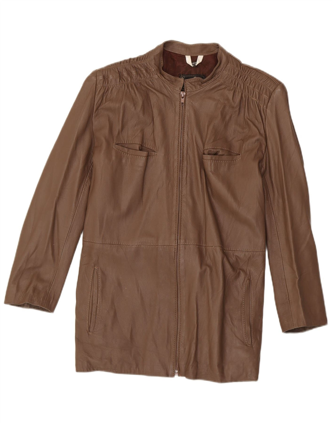 Vintage Γυναικείο Δερμάτινο Παλτό UK 14 Δερμάτινο Μεσαίο Καφέ