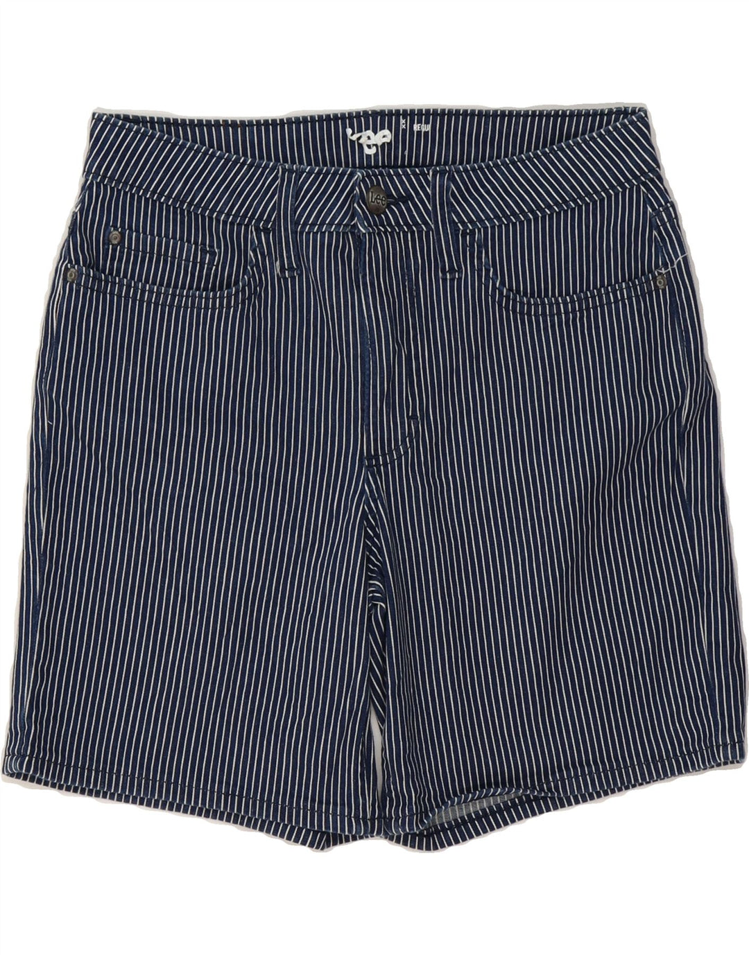 LEE Womens Regular Casual Shorts US 8 Medium W30 Navy Blue Pinstripe Vintage Lee and Second-Hand Lee from Messina Hembry 