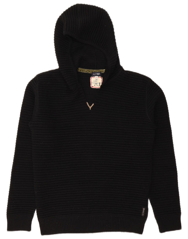 Armani Jeans Γυναικείο πουλόβερ με κουκούλα UK 14 μεσαίο μαύρο μαλλί