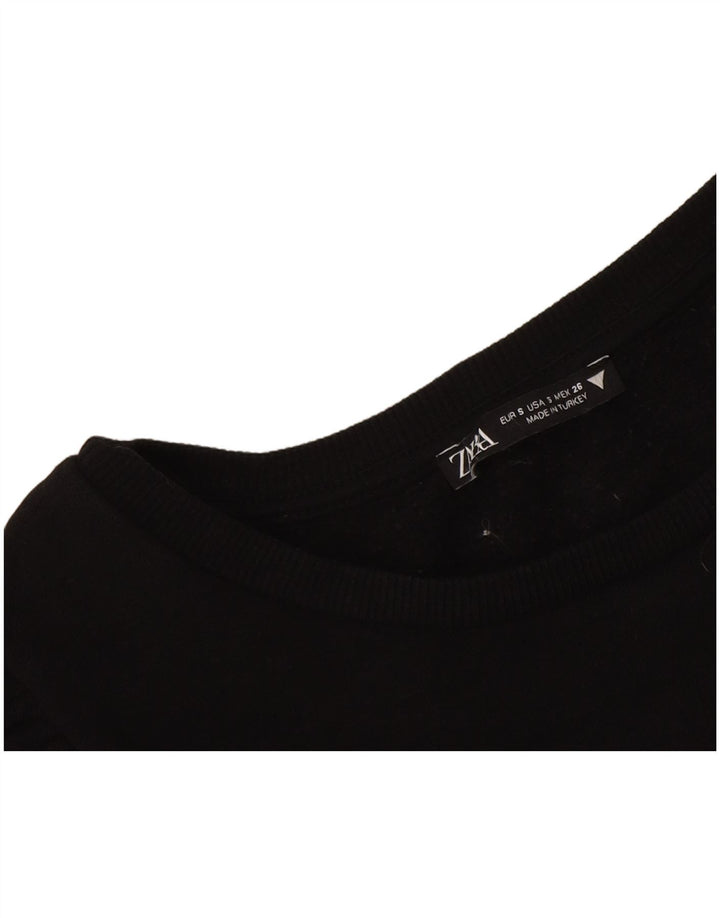 Zara Γυναικείο Crop Top Μακρυμάνικο UK 8 Small Black