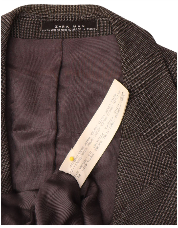 ZARA Ανδρικό σακάκι σακάκι με 2 κουμπιά EU 50 μεσαίου γκρι Houndstooth βισκόζη