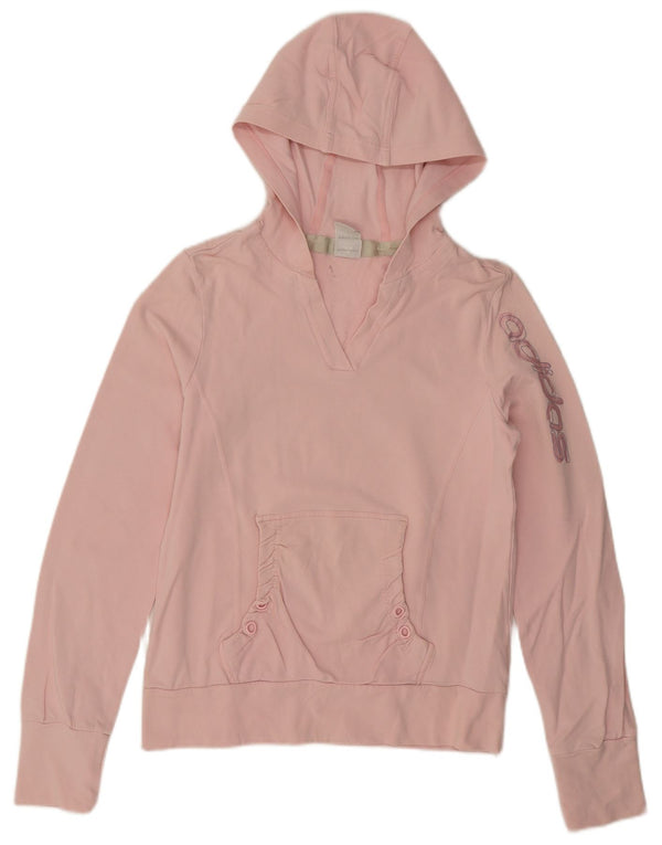 Adidas Γυναικείο Γραφικό Hoodie Jumper UK 16 μεγάλο ροζ βαμβακερό