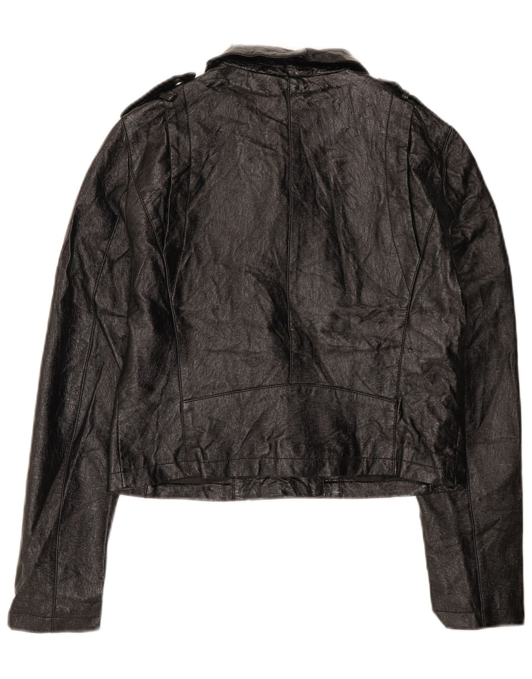 Γυναικείο Oasis Crop Faux Leather Biker Jacket UK 12 Medium Μαύρο Πολυουρεθάνη