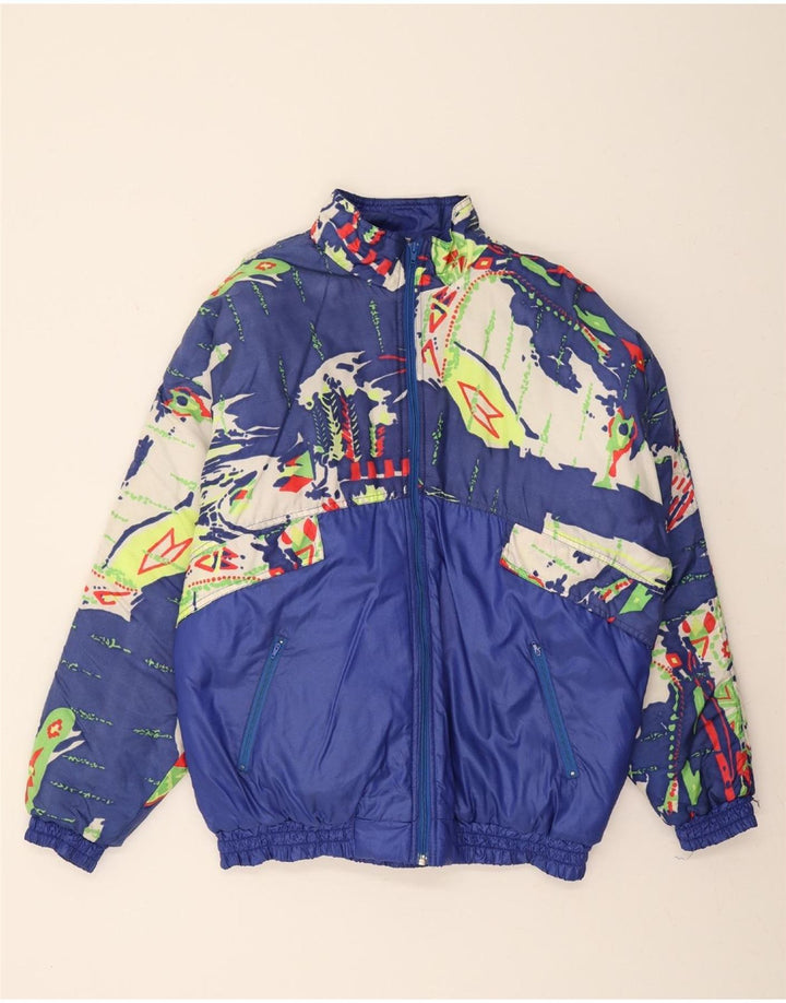 SHAMPOO Mens Abstract Pattern Windbreaker Jacket UK 40 Large Navy Blue Vintage Shampoo and Second-Hand Shampoo from Messina Hembry 