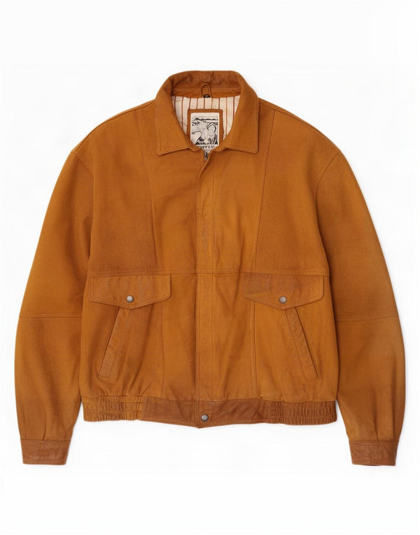 Trapper Mens Bomber Suede Jacket IT 50 Large Brown Δερμάτινο