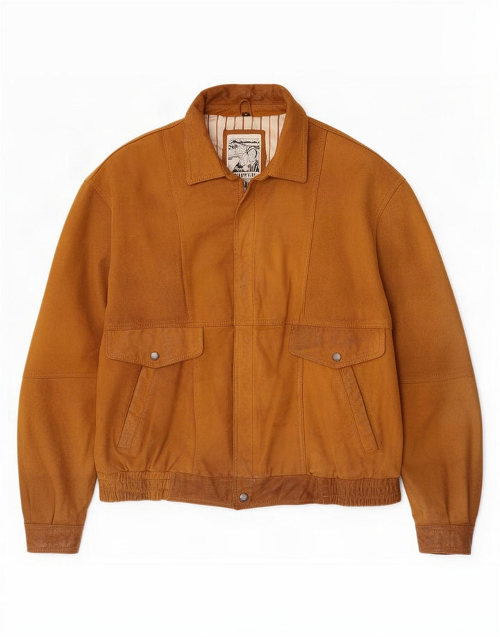 Trapper Mens Bomber Suede Jacket IT 50 Large Brown Δερμάτινο